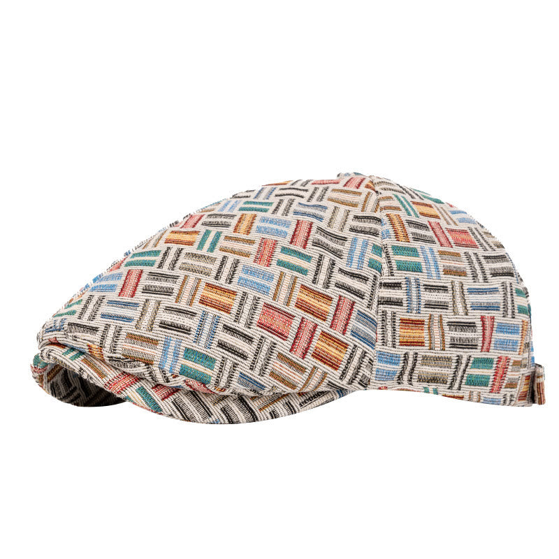 Cappello basco a quadri jacquard colorati retrò artistici - Sei pezzi - Azzurro chiaro - Regolabile (22 1/2"-24") - image 1