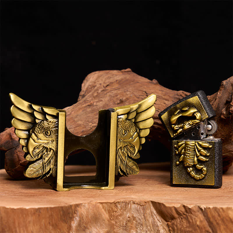 Cintura da uomo fai da te in bronzo con aquila e scoiattolo, in pelle, con accendino nascosto - image 2