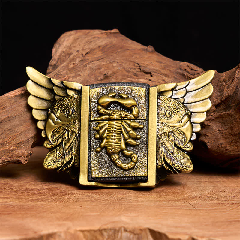 Cintura da uomo fai da te in bronzo con aquila e scoiattolo, in pelle, con accendino nascosto - Scopione e Aquila - Senza cintura - Cintura non inclusa - image 0