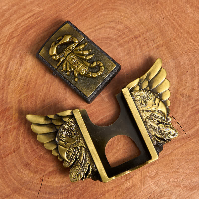 Cintura da uomo fai da te in bronzo con aquila e scoiattolo, in pelle, con accendino nascosto - image 6