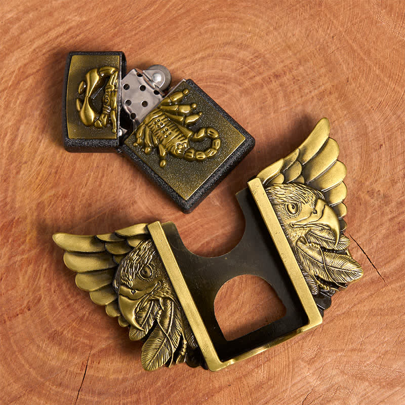 Cintura da uomo fai da te in bronzo con aquila e scoiattolo, in pelle, con accendino nascosto - image 5