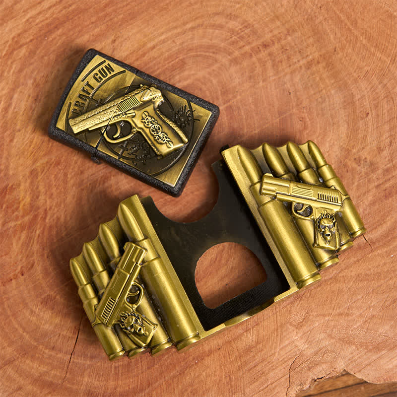 Cintura in pelle da uomo fai da te con motivo a pistola e proiettile in bronzo e accendino nascosto - image 5