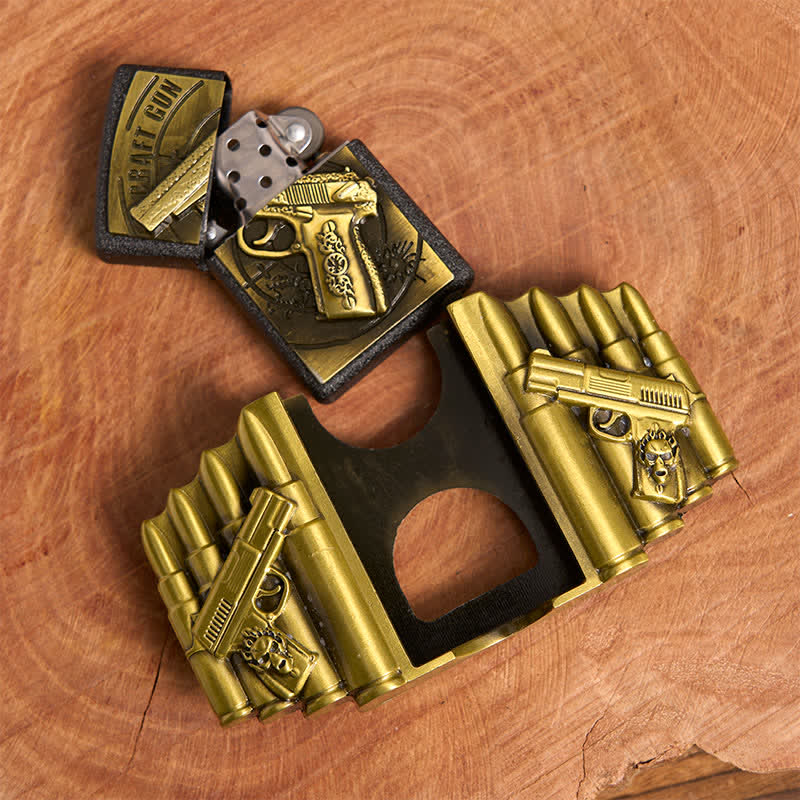Cintura in pelle da uomo fai da te con motivo a pistola e proiettile in bronzo e accendino nascosto - image 6