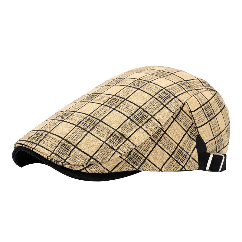 Cappello basco a righe e quadri in puro cotone, moda primavera ed estate - Griglia del cammello - Regolabile (22"-24") - image 1