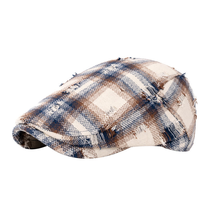 Cappello basco vintage a quadri con bordo spezzato per autunno e inverno - Beige - Regolabile (22"-24") - image 1