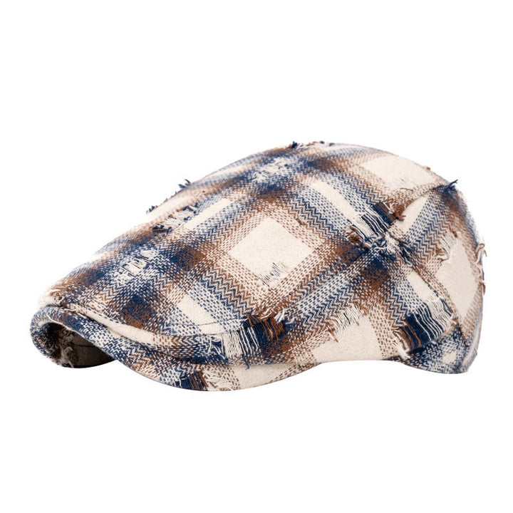 Cappello basco vintage a quadri con bordo spezzato per autunno e inverno - Beige - Regolabile (22"-24") - image 1