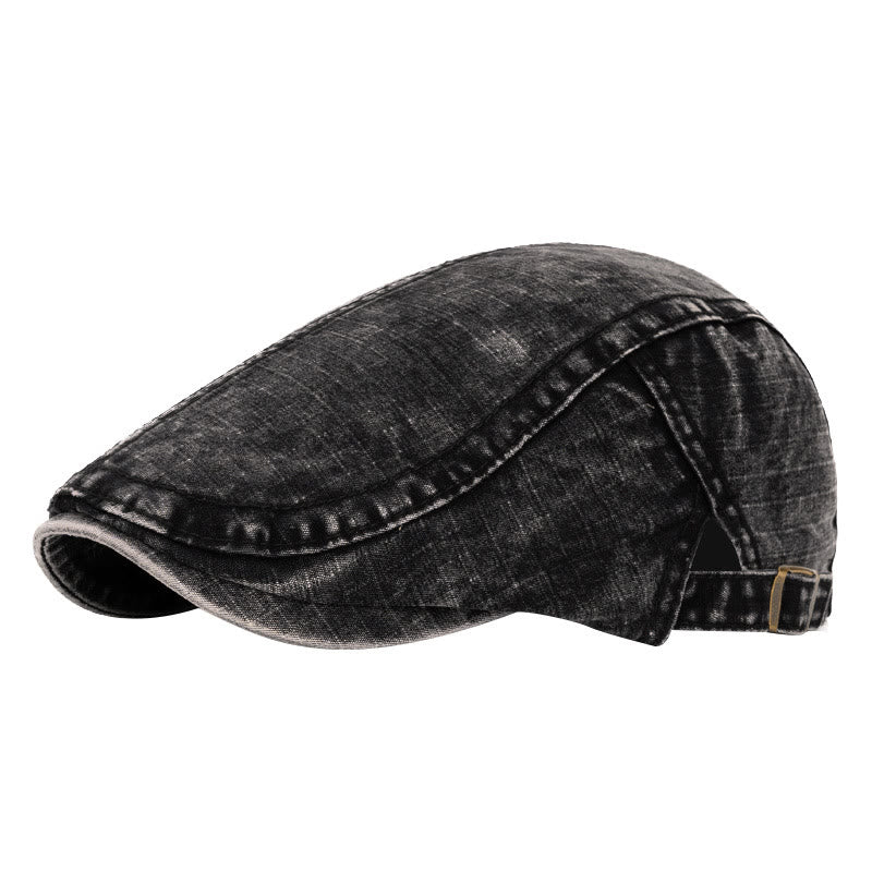 Berretto in puro cotone lavato in stile britannico primaverile ed estivo - Nero - Regolabile (22"-24") - image 1