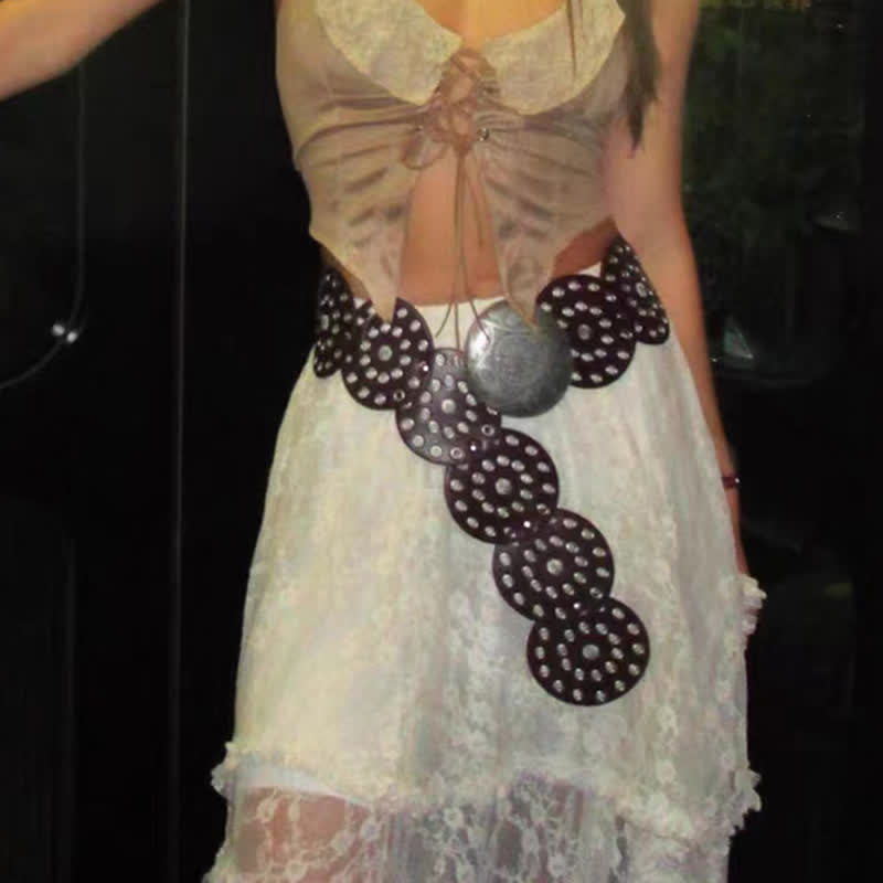 Cintura da donna in pelle con motivo circolare esagerato in stile retrò western - image 1