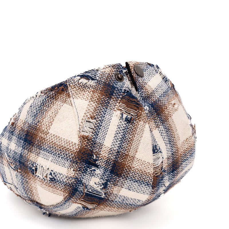 Cappello basco vintage a quadri con bordo spezzato per autunno e inverno - image 4