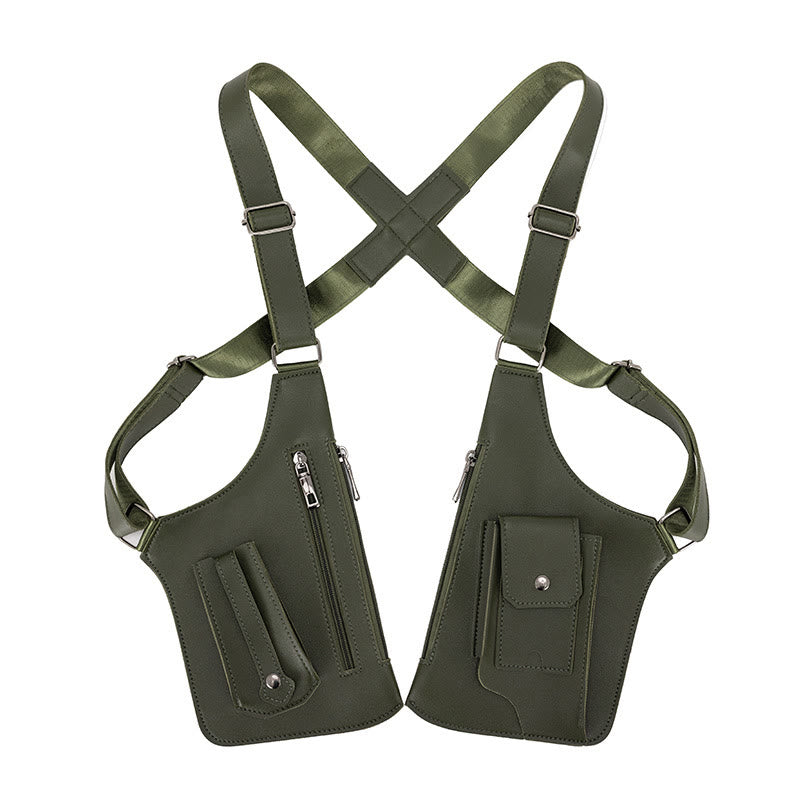 Borsa a tracolla in pelle multitasche ad alta capacità per esterni - Verde militare - image 1