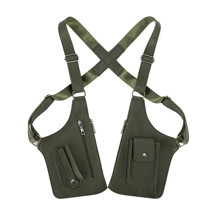 Borsa a tracolla in pelle multitasche ad alta capacità per esterni - Verde militare - image 1
