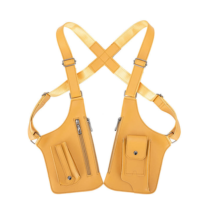 Borsa a tracolla in pelle multitasche ad alta capacità per esterni - Giallo - image 12