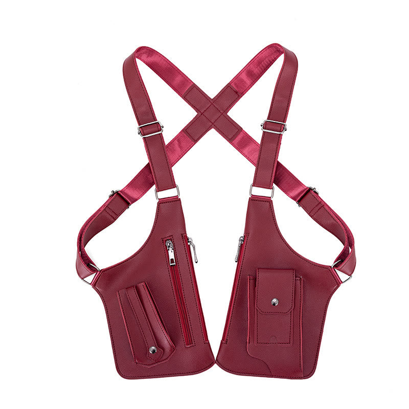Borsa a tracolla in pelle multitasche ad alta capacità per esterni - Vino - image 9