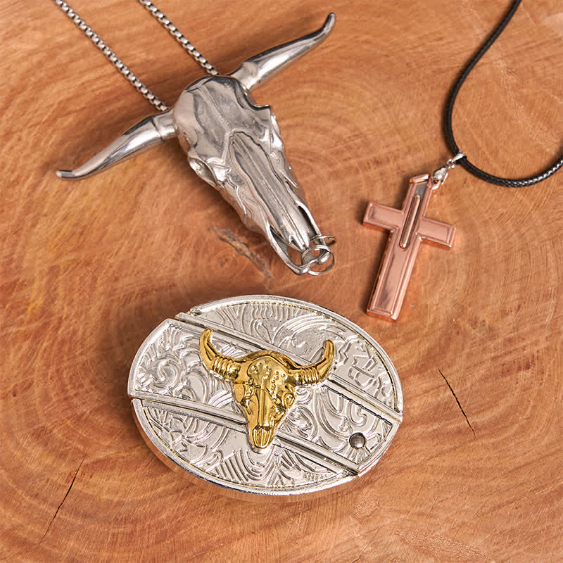 Set di collana con croce e fibbia per cintura fai da te con coltello nascosto in oro e argento - Toro d'oro e d'argento - Senza cintura - Cintura non inclusa - image 2