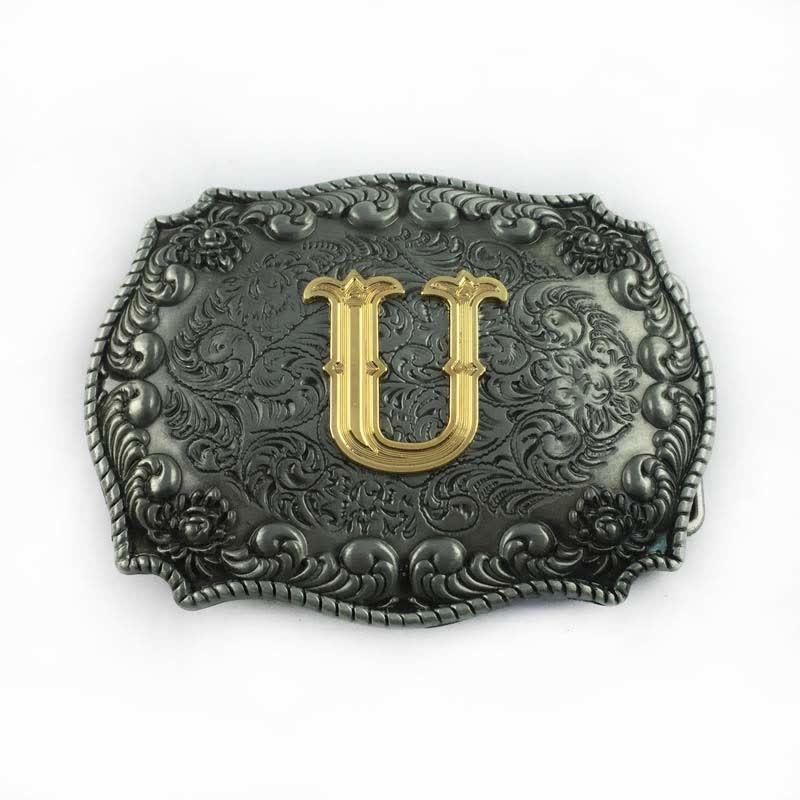 Cintura in pelle fai da te da uomo con fibbia a forma di lettera iniziale dell'alfabeto - U - Senza cintura - image 23
