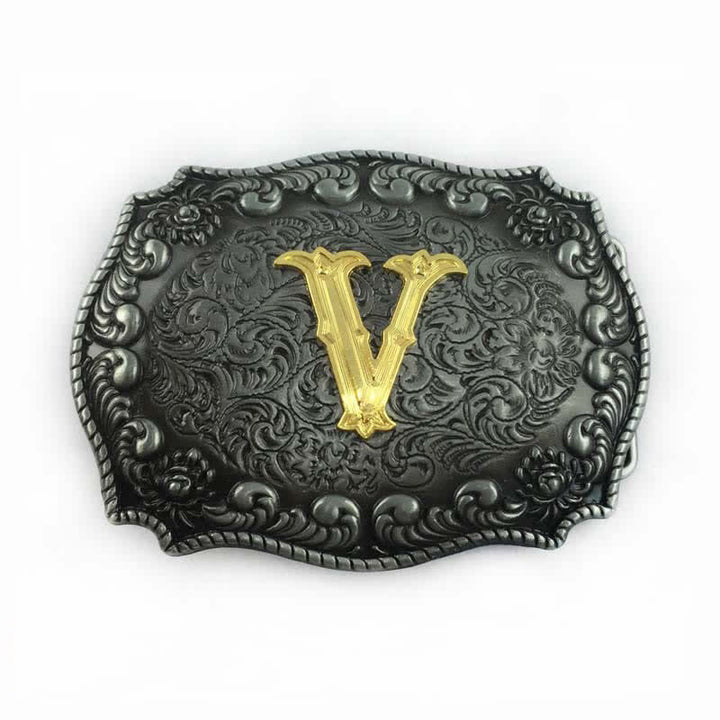 Cintura in pelle fai da te da uomo con fibbia a forma di lettera iniziale dell'alfabeto - V - Senza cintura - image 25