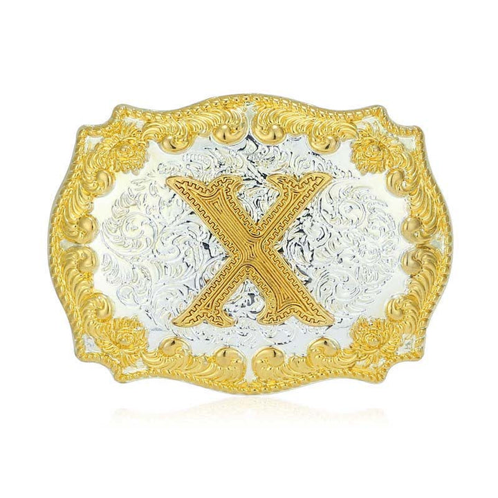 Cintura in pelle da uomo fai da te con fibbia a lettera iniziale dorata - X - Senza cintura - image 29
