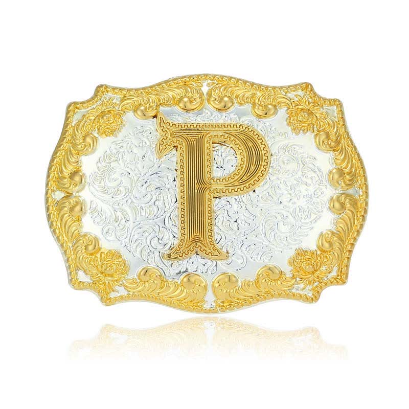 Cintura in pelle da uomo fai da te con fibbia a lettera iniziale dorata - P - Senza cintura - image 21