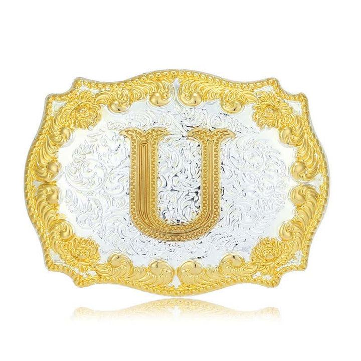 Cintura in pelle da uomo fai da te con fibbia a lettera iniziale dorata - U - Senza cintura - image 26