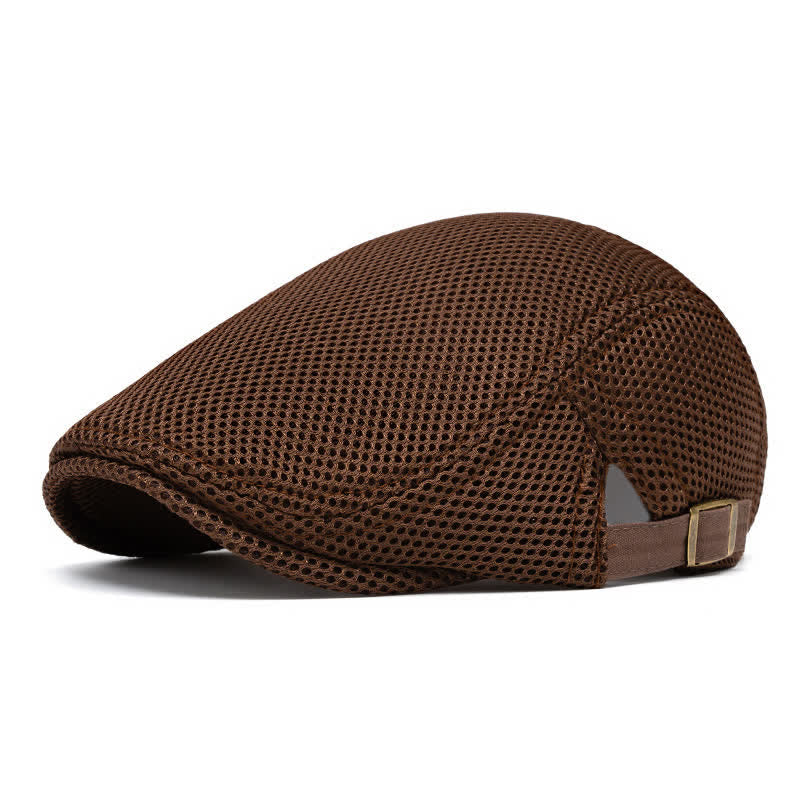 Cappello basco estivo in rete tinta unita con parte superiore piatta - Caffè - Regolabile (22"-23 5/8") - image 0