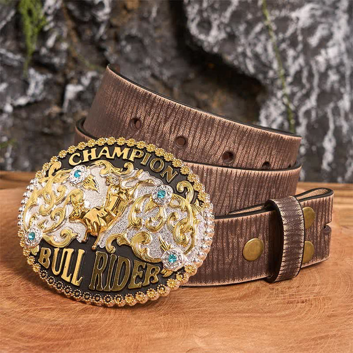 Cintura in pelle fai da te da uomo con fibbia grande Golden Bull Champion Bull Rider - Toro d'oro - Cintura marrone anticata - 42 - image 4