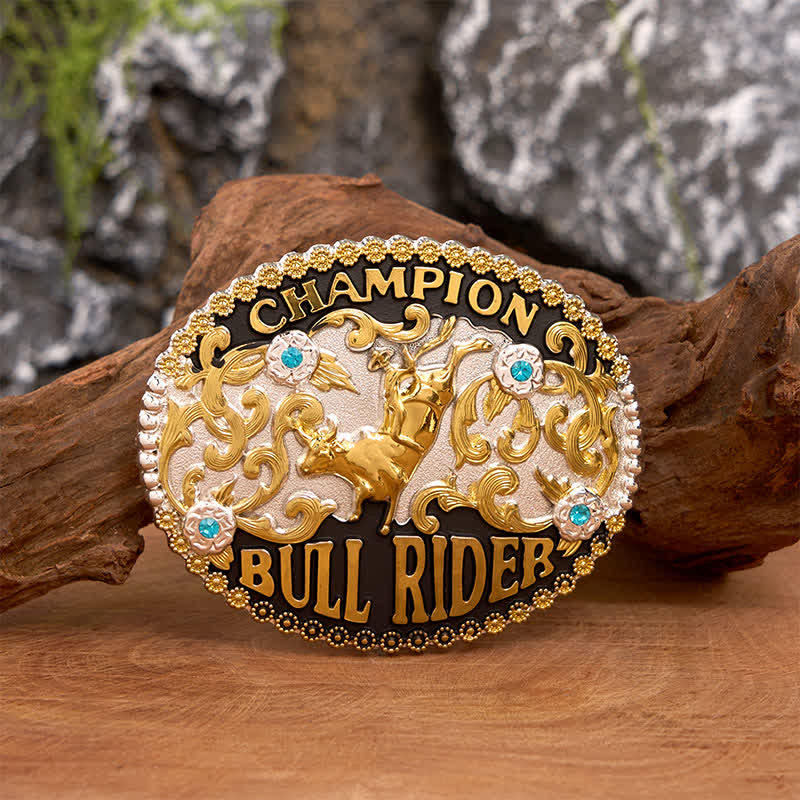 Cintura in pelle fai da te da uomo con fibbia grande Golden Bull Champion Bull Rider - Toro d'oro - Senza cintura - Cintura non inclusa - image 1