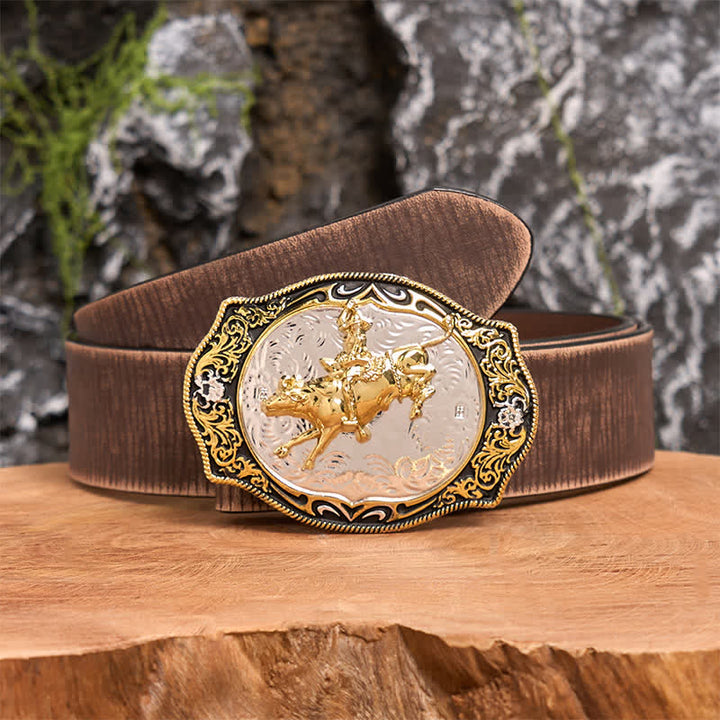 Cintura in pelle con fibbia da cowboy e cavaliere da equitazione western fai da te, oro e nero - Equitazione - Cintura marrone anticata - 42 - image 6