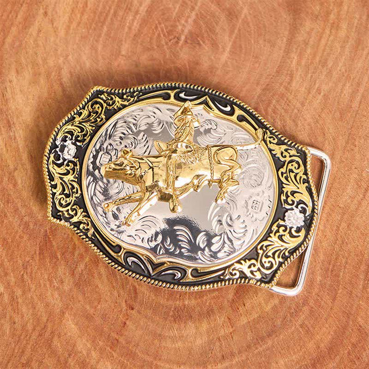 Cintura in pelle con fibbia da cowboy e cavaliere da equitazione western fai da te, oro e nero - image 3