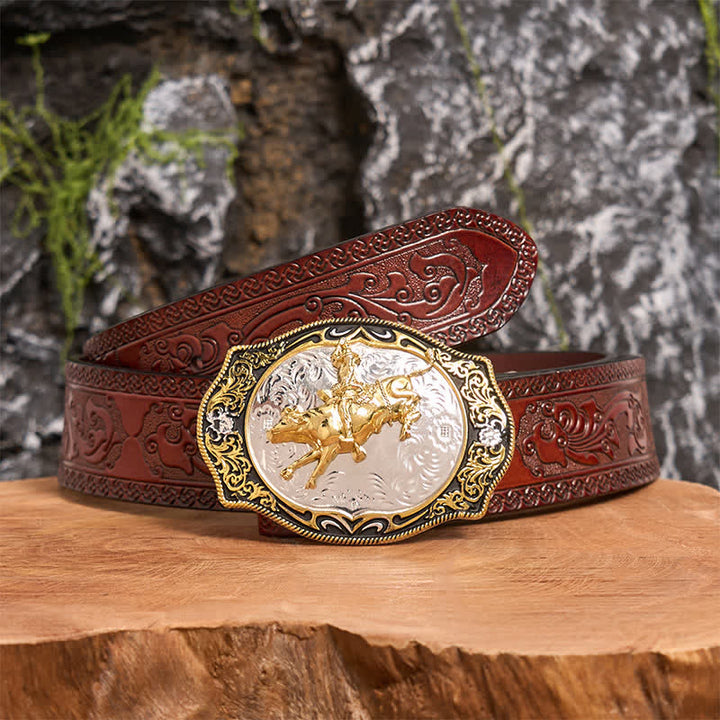 Cintura in pelle con fibbia da cowboy e cavaliere da equitazione western fai da te, oro e nero - Equitazione - Cintura marrone intagliata - 42 - image 7