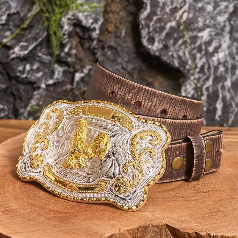Cintura in pelle con fibbia da cowboy western fai da te Gold Rooster - Gallo - Cintura marrone anticata - 42 - image 6