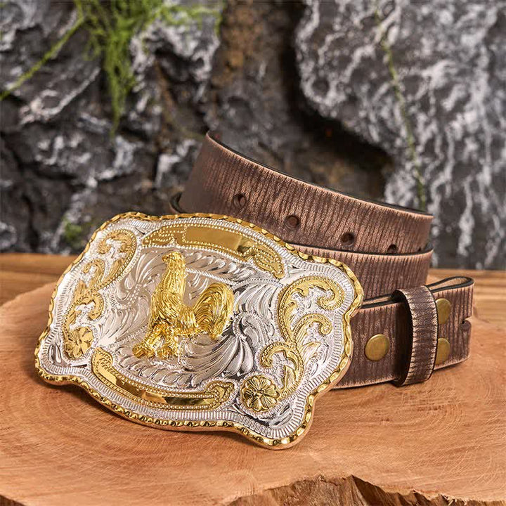 Cintura in pelle con fibbia da cowboy western fai da te Gold Rooster - Gallo - Cintura marrone anticata - 42 - image 6