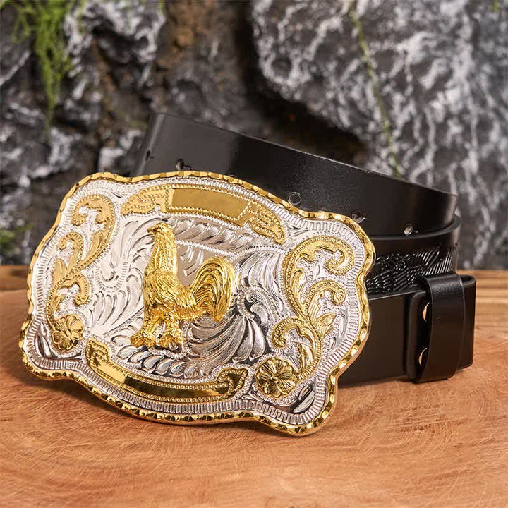 Cintura in pelle con fibbia da cowboy western fai da te Gold Rooster - Gallo - Cintura con aquila in rilievo nera - 42 - image 1