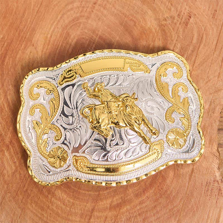 Cintura in pelle con fibbia da cowboy western fai da te per equitazione in oro - image 3