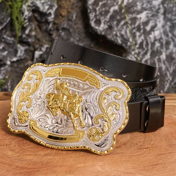 Cintura in pelle con fibbia da cowboy western fai da te per equitazione in oro - equitazione - Cintura con aquila in rilievo nera - 42 - image 1