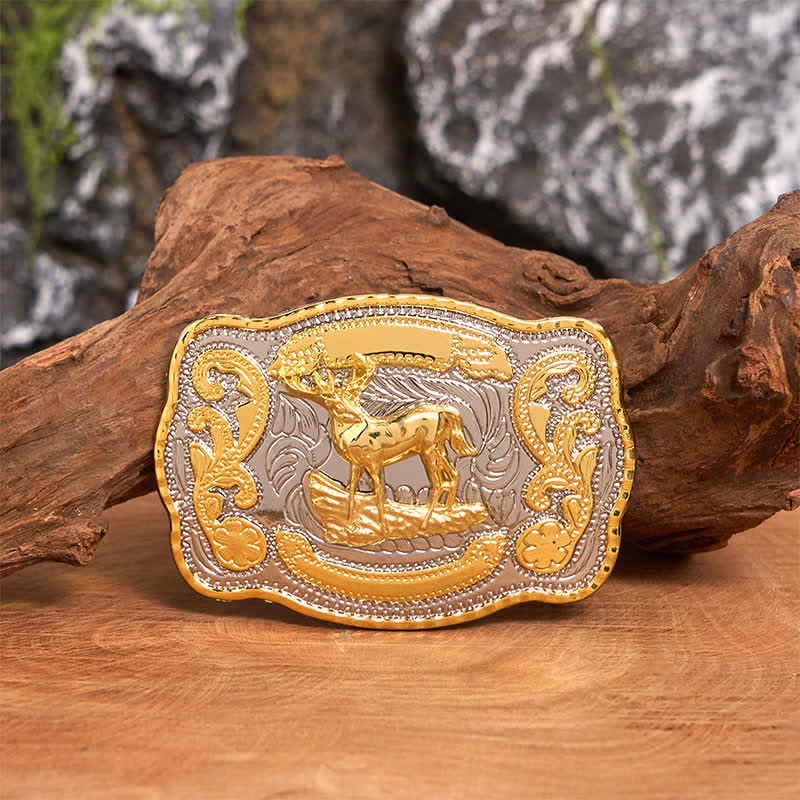 Cintura in pelle con fibbia da cowboy western fai da te Gold Deer - Cervo - Senza cintura - Cintura non inclusa - image 1