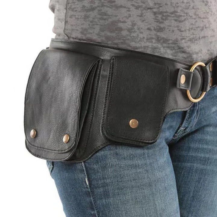 Borsa unisex retrò in pelle con bottone porta-telefono - Nero - image 1