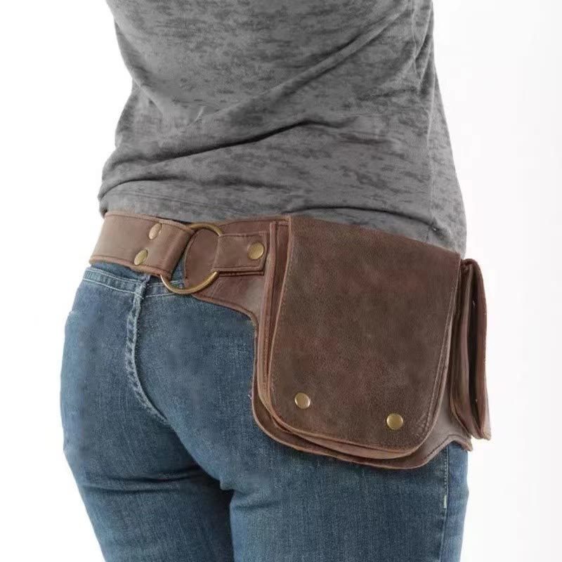 Borsa unisex retrò in pelle con bottone porta-telefono - Caffè - image 7