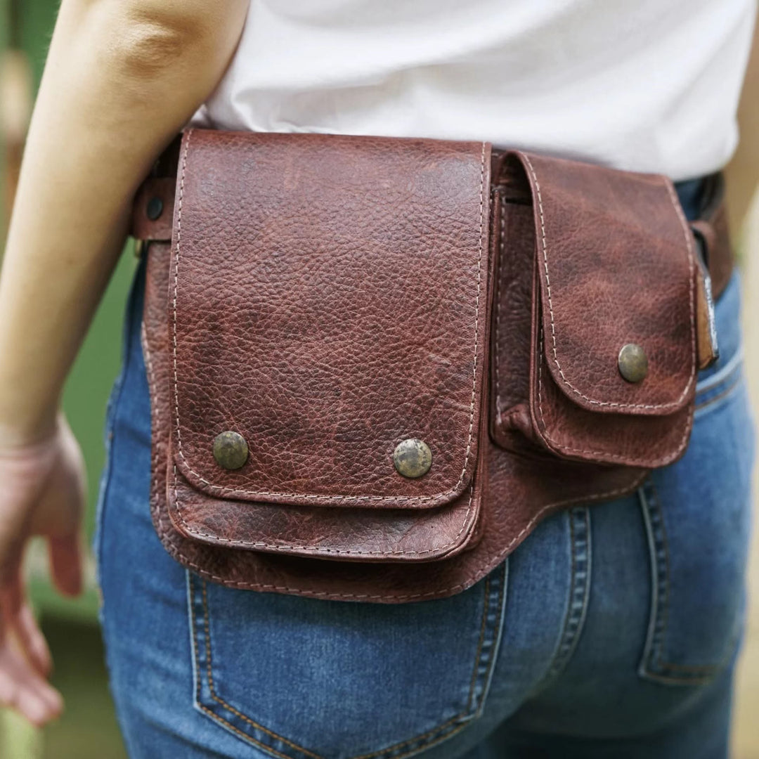Borsa unisex retrò in pelle con bottone porta-telefono - Marrone - image 8