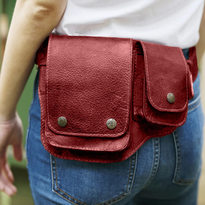 Borsa unisex retrò in pelle con bottone porta-telefono - Rosso - image 6