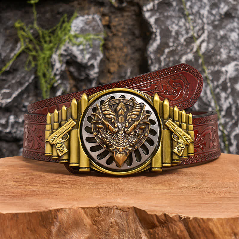 Cintura in pelle con fibbia girevole fai da te in bronzo con drago dal becco affilato - Drago dal becco affilato - Cintura marrone intagliata - 42 - image 7