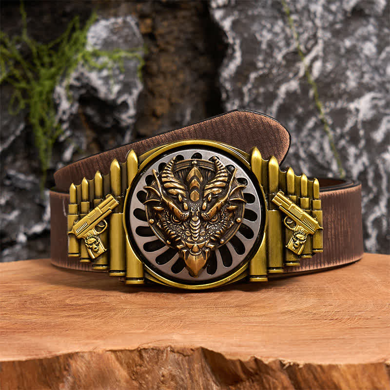 Cintura in pelle con fibbia girevole fai da te in bronzo con drago dal becco affilato - Drago dal becco affilato - Cintura marrone anticata - 42 - image 6
