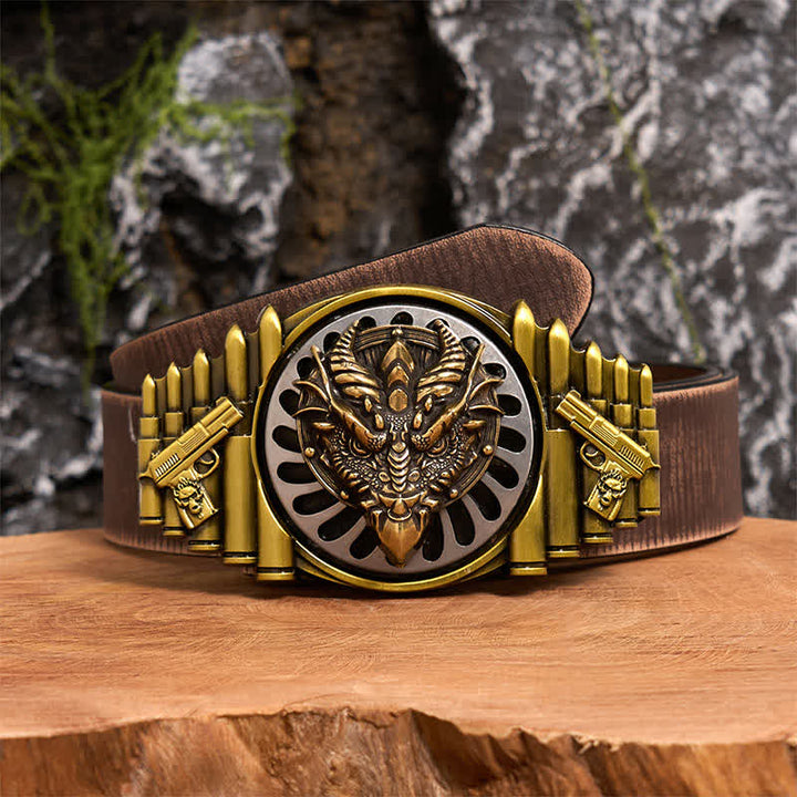 Cintura in pelle con fibbia girevole fai da te in bronzo con drago dal becco affilato - Drago dal becco affilato - Cintura marrone anticata - 42 - image 5