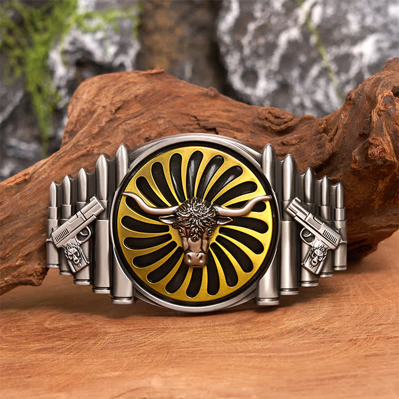Cintura in pelle con fibbia girevole fai da te a forma di testa di toro in argento occidentale - Testa di toro - Senza cintura - Cintura non inclusa - image 1