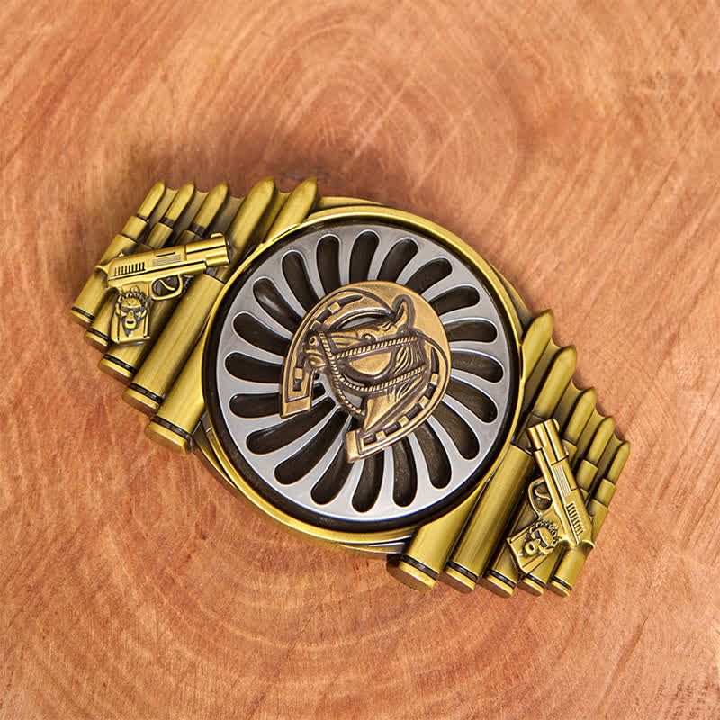Cintura in pelle con fibbia a forma di ferro di cavallo in bronzo rotante fai da te con motivo a pistola e proiettile - image 2
