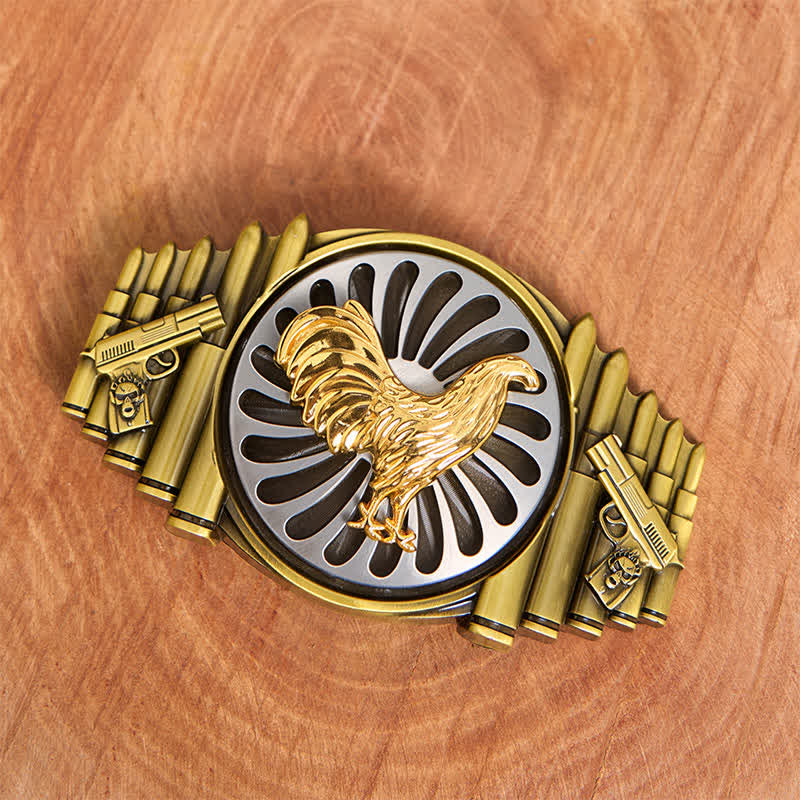 Cintura in pelle con fibbia girevole fai da te con motivo a pistola e proiettile a forma di gallo in bronzo - image 2