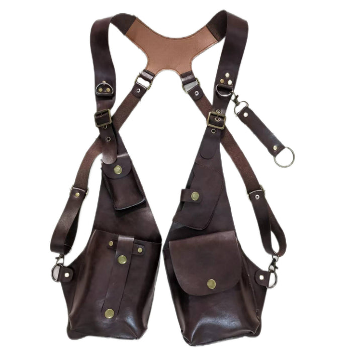 Borsa a tracolla retrò da uomo in pelle con cinturino per telefono e bottone sottobraccio - Marrone - image 2