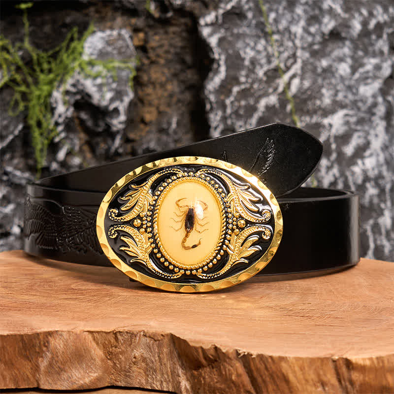 Cintura in pelle con fibbia decorativa a forma di scorpione fai da te in oro - Scorpion - Cintura con aquila in rilievo nera - 42 - image 3