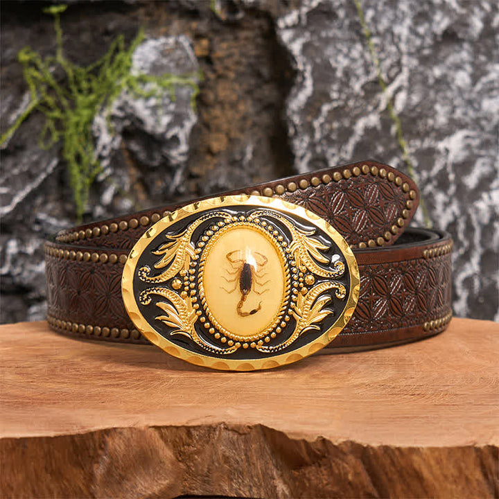 Cintura in pelle con fibbia decorativa a forma di scorpione fai da te in oro - Scorpion - Cintura con rivetti marroni - 42 - image 4