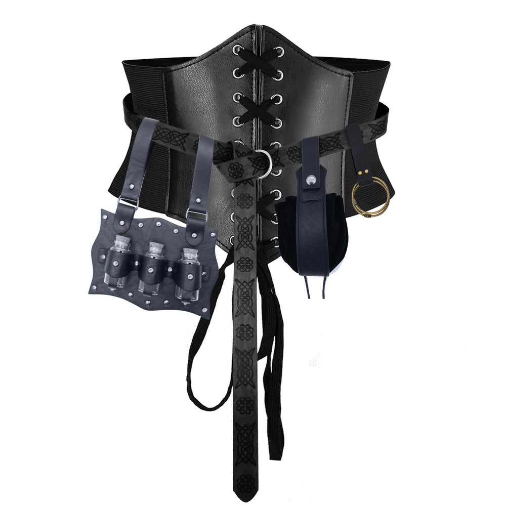 Cintura da donna in stile medievale per cosplay, accessori per Halloween - 5 pezzi - Nero - XL (32,7 pollici / 83 cm) - image 2