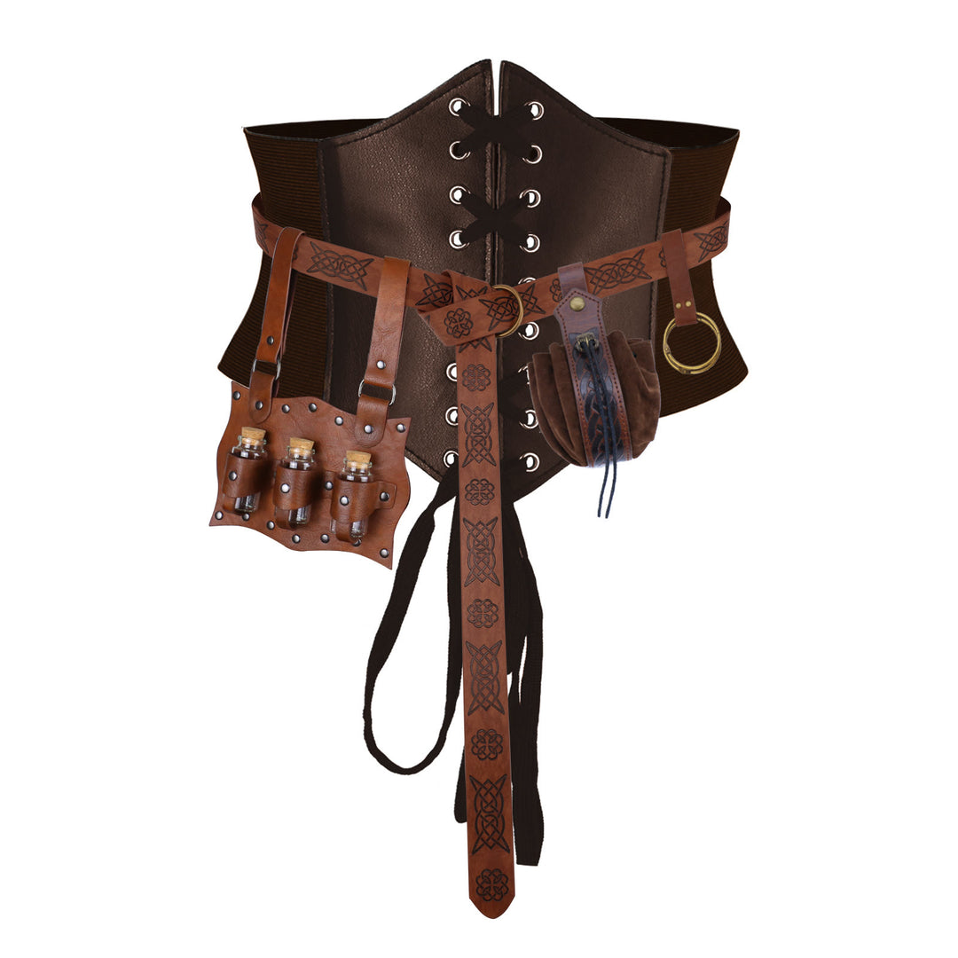 Cintura da donna in stile medievale per cosplay, accessori per Halloween - 5 pezzi - Marrone - XL (32,7 pollici / 83 cm) - image 1